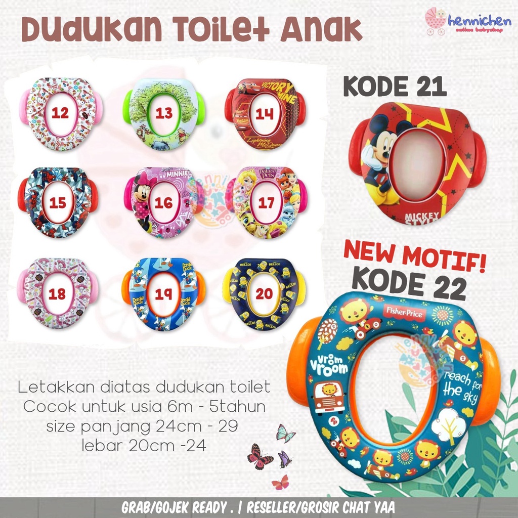 BANYAK MOTIF READY GOJEK / GRAB SNI Dudukan Toilet Anak Potty Seat Training Ring Closet With / No Handle / Travel Seat