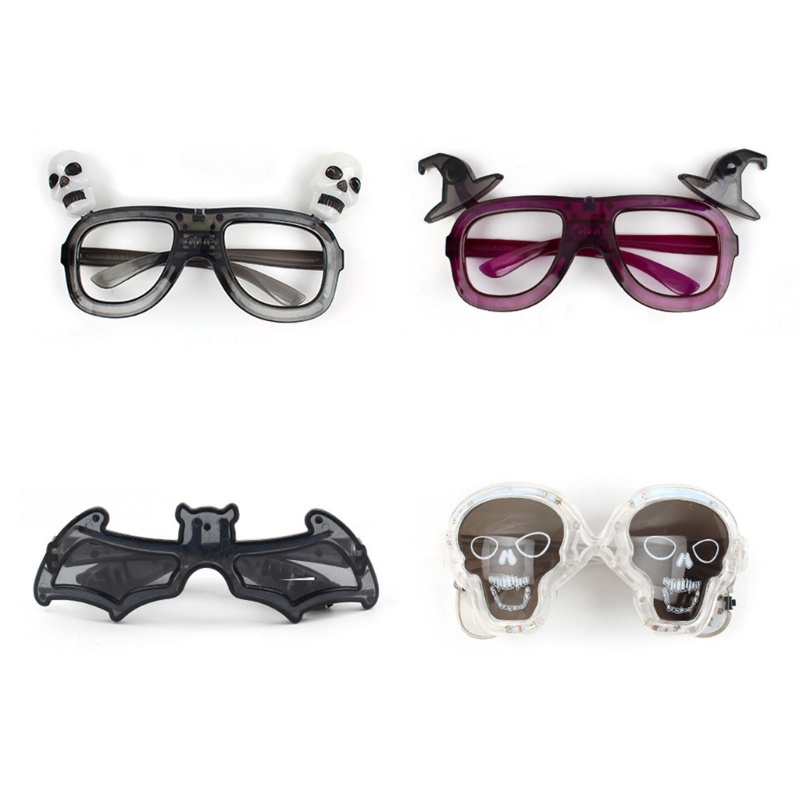 Ornamen Kacamata Desain Tengkorak Penyihir Dengan Lampu Untuk Dekorasi Pesta Halloween