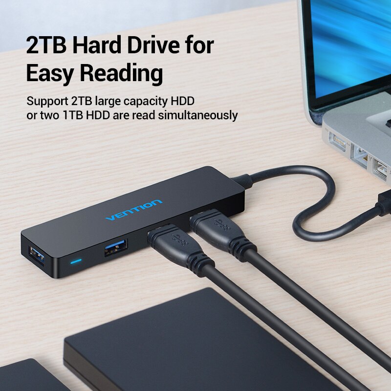 Vention Hub 4 Port Usb 3.0 Ultra Slim Kecepatan Tinggi Untuk Notebook / Pc