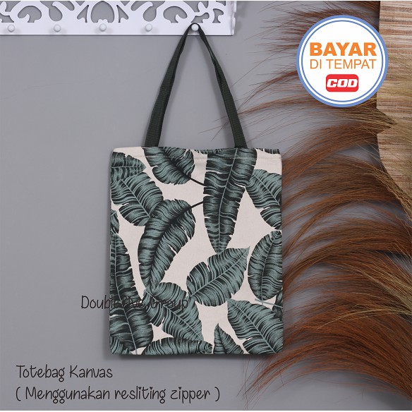 TOTE BAG WANITA TOTEBAG PRIA CANVAS MOTIF GOOD QUALITY WITH RESLETING KODE - 013