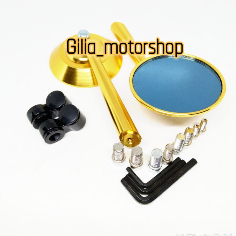 Spion Bulat Classic Jokowi Full CNC  Mirror Blue Universal Motor Vespa,Fino,Mio,Scoopy,Nmax,PCX Vario dll