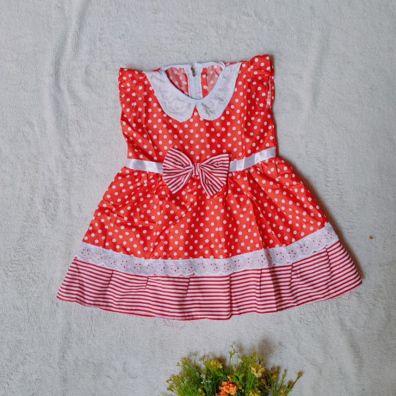 Dress anak 1 2 tahun gaun anak cewek perempuan lucu unik polka strip salur ( dress seruni stripolka )