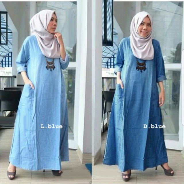 ENDARU SHOP LZ COLLECTION baju muslim wanita maxi ambar denim - konveksi tanah Abang  TANAH ABANG
