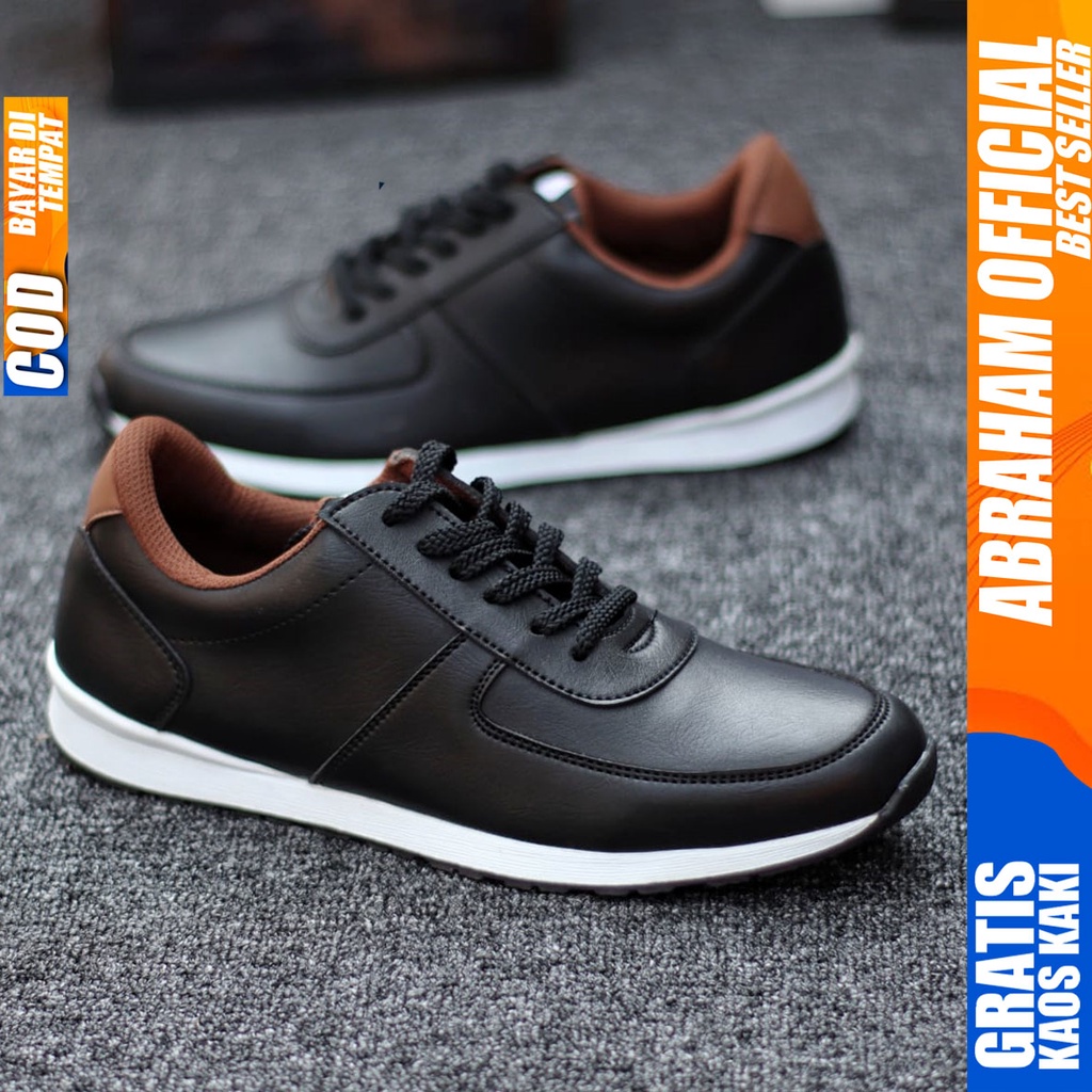 Abraham Prey - Sepatu Casual Sneakers Pria Hitam Kerja Santai