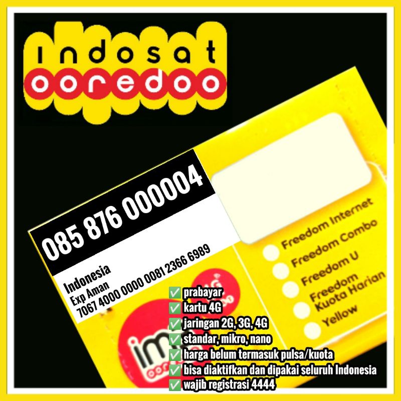 Kartu perdana nomor cantik indosat im3 4G lte panca 00000
