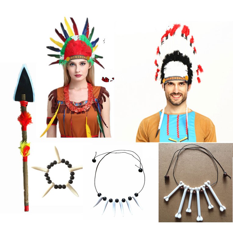 perlengkapan kostum afrika / indian aksesoris rambut, kalung, gelang tangan