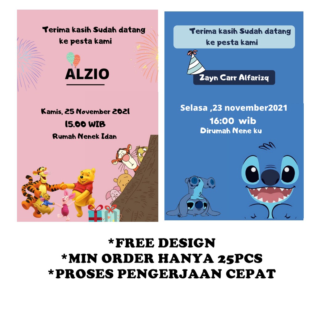 Kartu Ucapan Terima Kasih Ulang tahun Thank You Card Stiker Aqiqah Ultah Custom