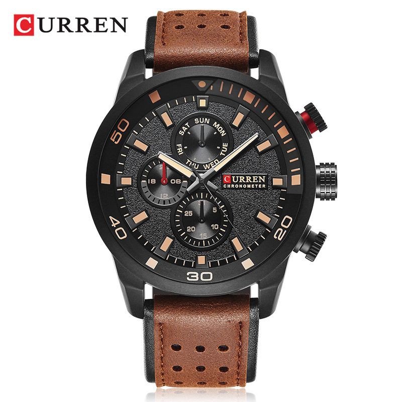 CURREN 8250 Jam Tangan Pria Analog Tali Kulit Chronograph Tidak Aktif WATCHKITE WKOS