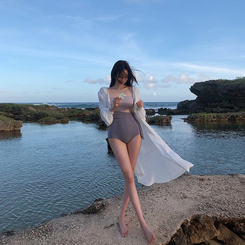 ALL IN ONE-009 Set Bikini Baju Renang Wanita High Waist Elastis Fashion swimsuit Korea Import-3