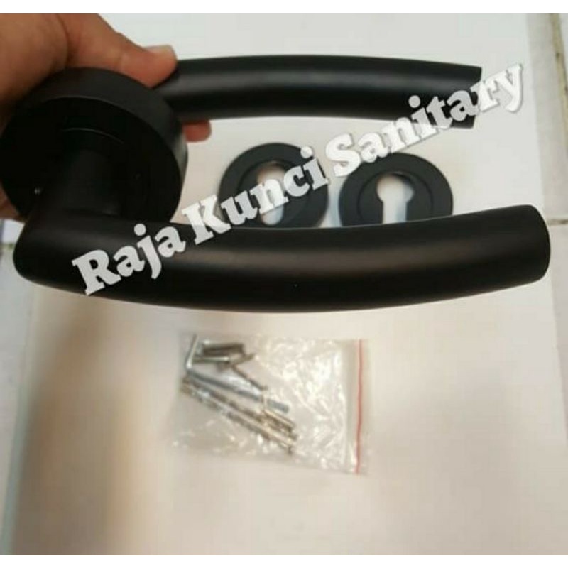 Paket Lengkap Handle Roses Hitam/Black+Kunci Hitam/Black+Cylinder Black Stainless