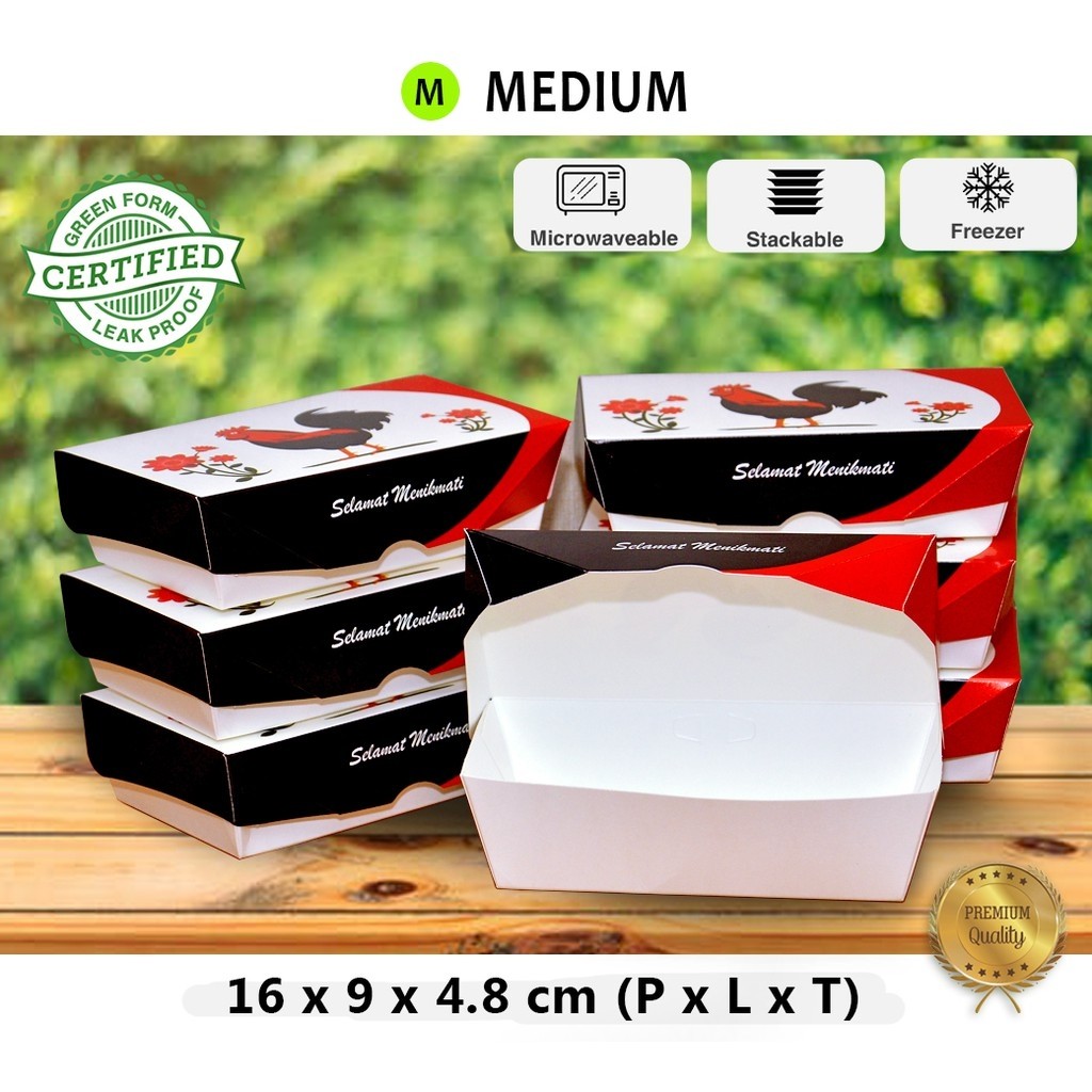 Lunch Box Paper Motif Ayam | Kemasan Kotak Makanan Kertas - Medium (50pc)