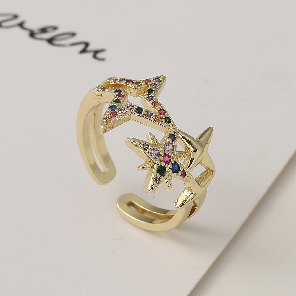 Perhiasan Korea Tembaga warna zircon plated 18 gold Street shooting Pasang star Open-end pria dan wa