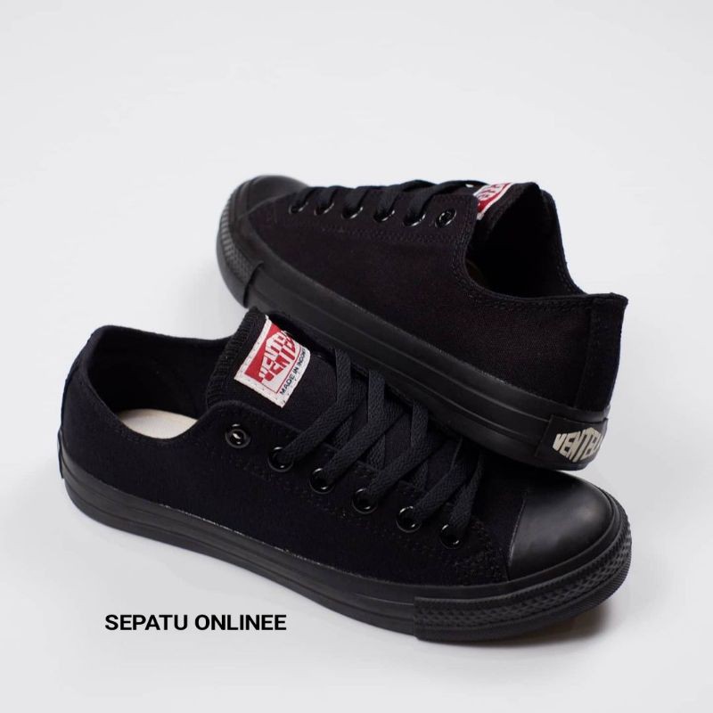 Sepatu Ventela Ethnic Low Allblack - Vantela 70s All Black Original