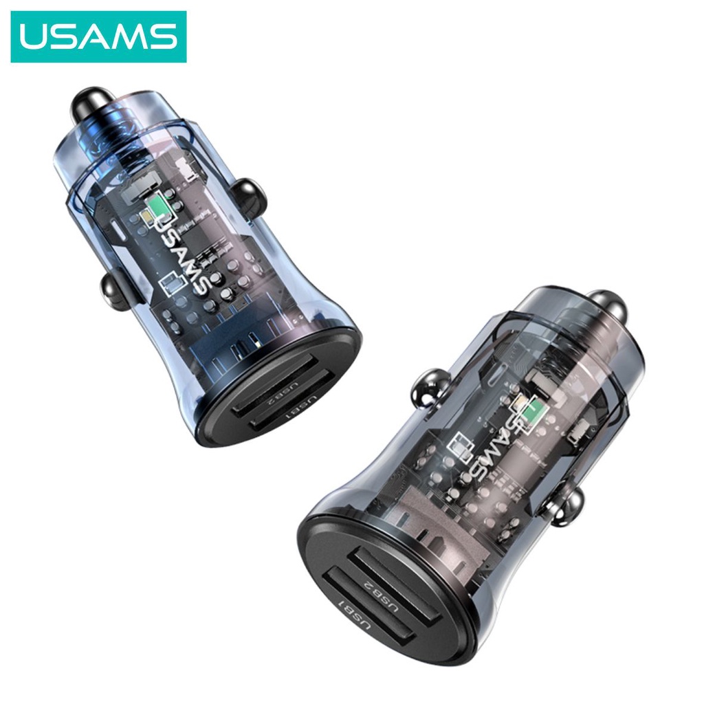 USAMS C31 Car Charger Mini Dual USB Transparent 3A Fast Charge