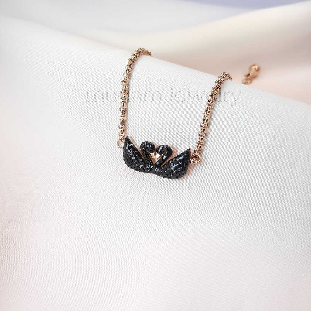 Gelang Rantai Model 2 Angsa Hitam Warna Rantai Rose Gold