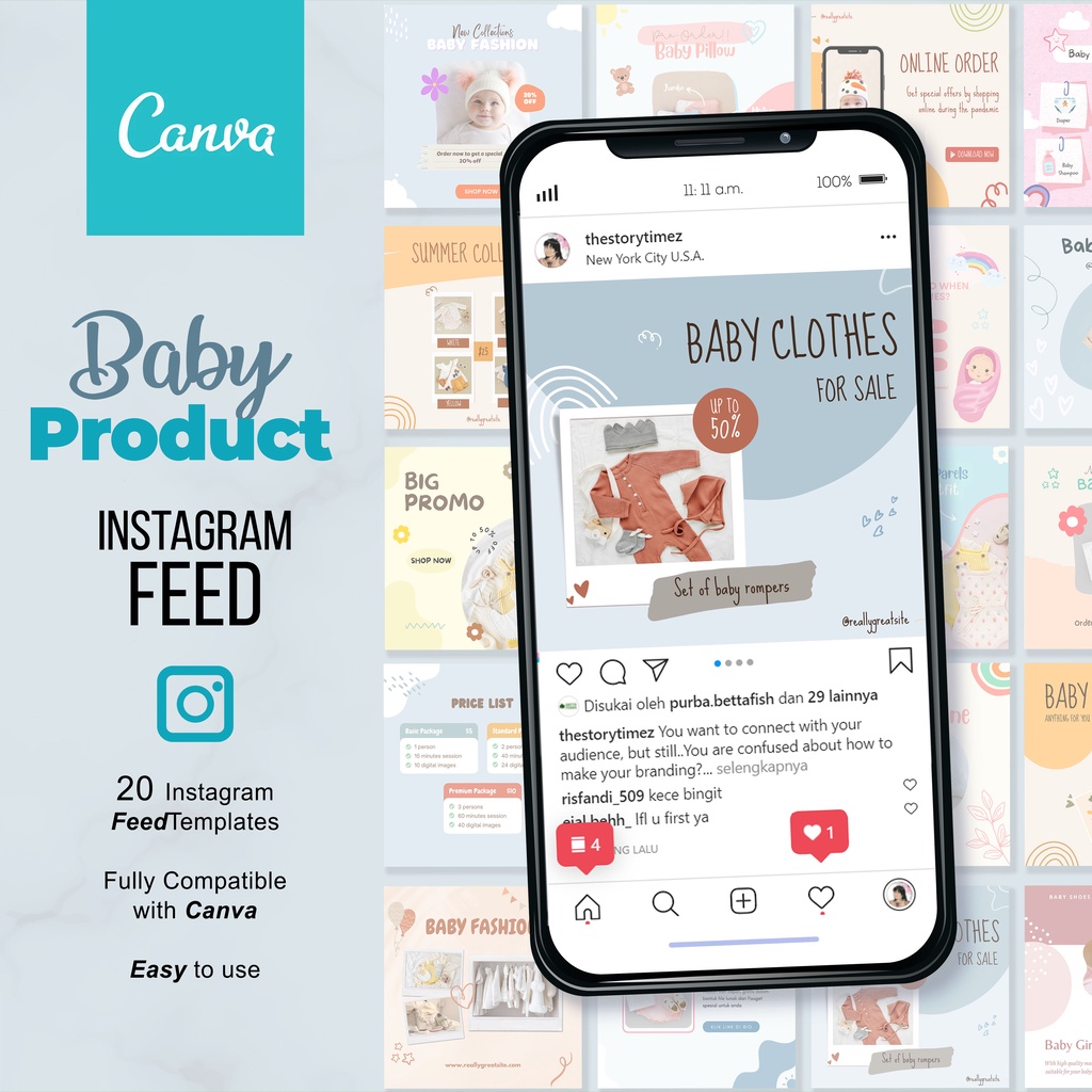 (20 Feed) Baby Product Instagram Feed Template - Template Feed Instagram untuk Usaha Produk Bayi - N