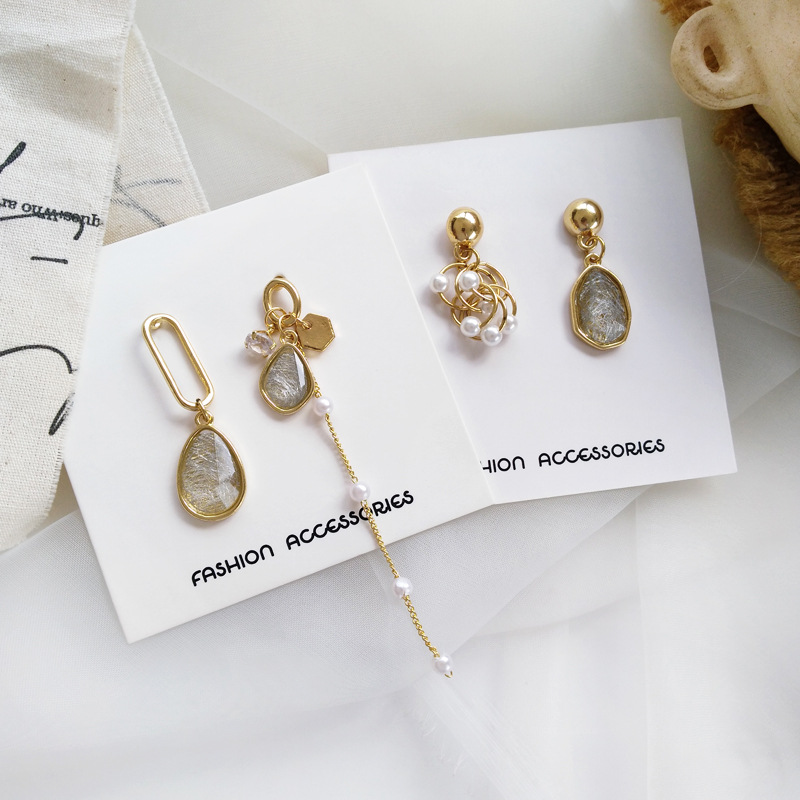 Anting Tusuk Gantung Panjang silver S925 Wanita Desain Tetesan Air Asimetris Hias Mutiara resin