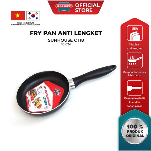 COD!!BARU!! Sunhouse CT18 Plain Frypan Anti Lengket Hitam 18 cm 1 Pcs || Dapur || Peralatan Masak