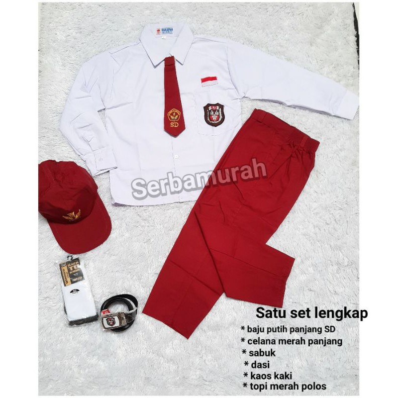 Set lengkap seragam sekolah sd baju panjang celana panjang lengkap!!!