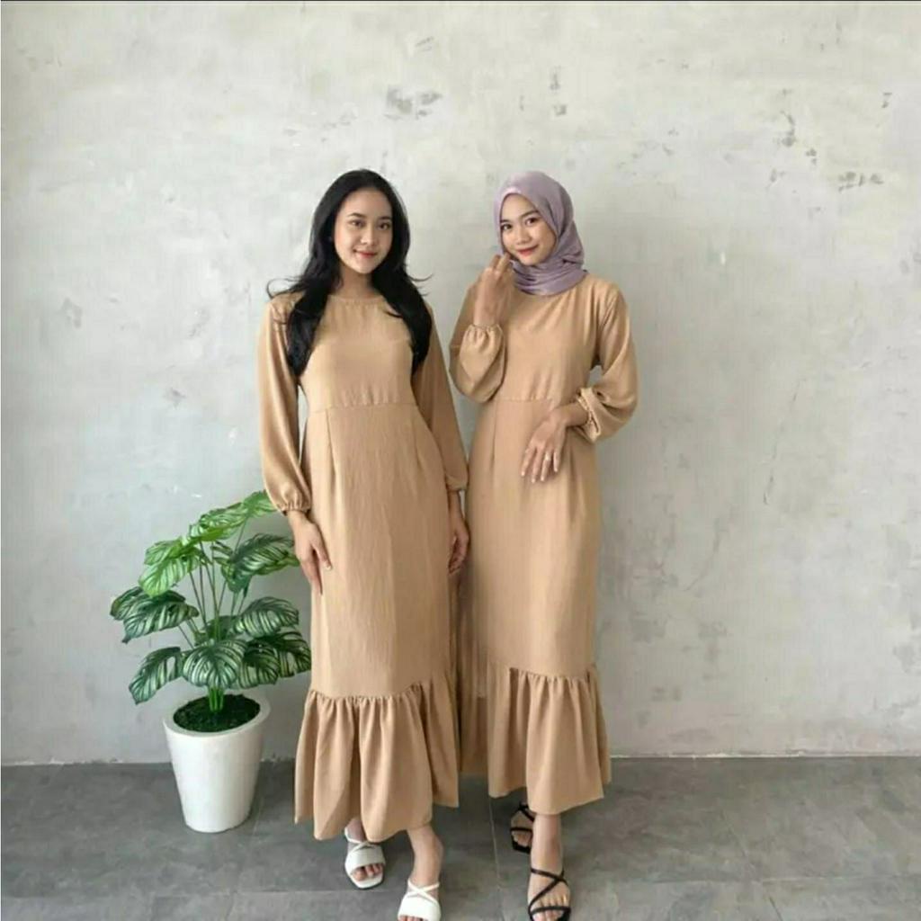 Alma Dress Mermaid Terbaru Crinkle Airflow Gamis Duyung Longdress Kondangan Kekinian