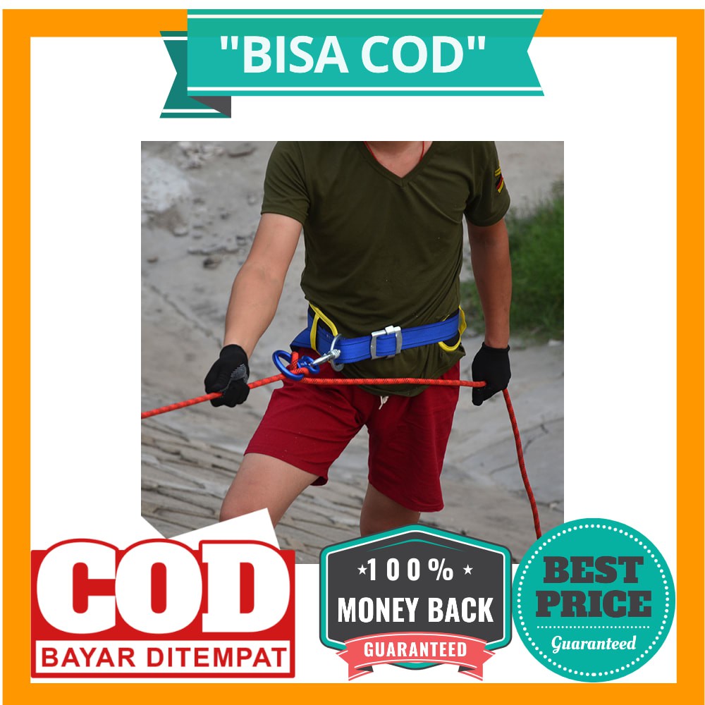 BISA COD Tali Paracord Panjang Tebing Climbing Rope 10mm 20 Meter with Steel Buckle - P4 - Black