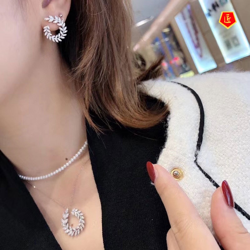 [Ready Stock]Fashion Goddess Elegant Exquisite Olive Branch Ear Stud Pendant Suit