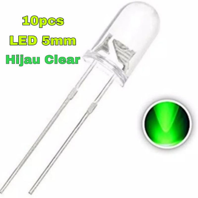 10pcs Led 5mm bening nyala hijau super bright