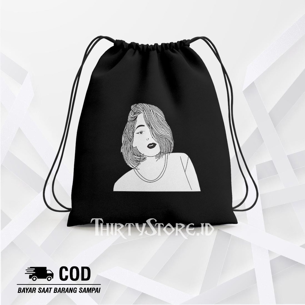 Tas Serut String Bag Short Hair Girl - Drawstring Bag Waterproof | Thirty Store.Id