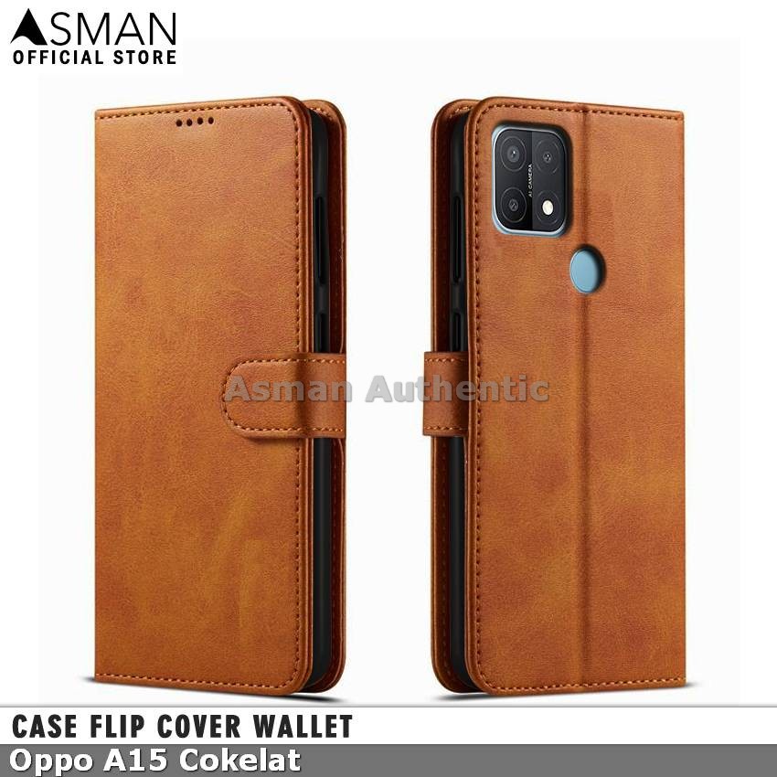 Asman Case Oppo A15 Leather Wallet Flip Cover Premium Edition