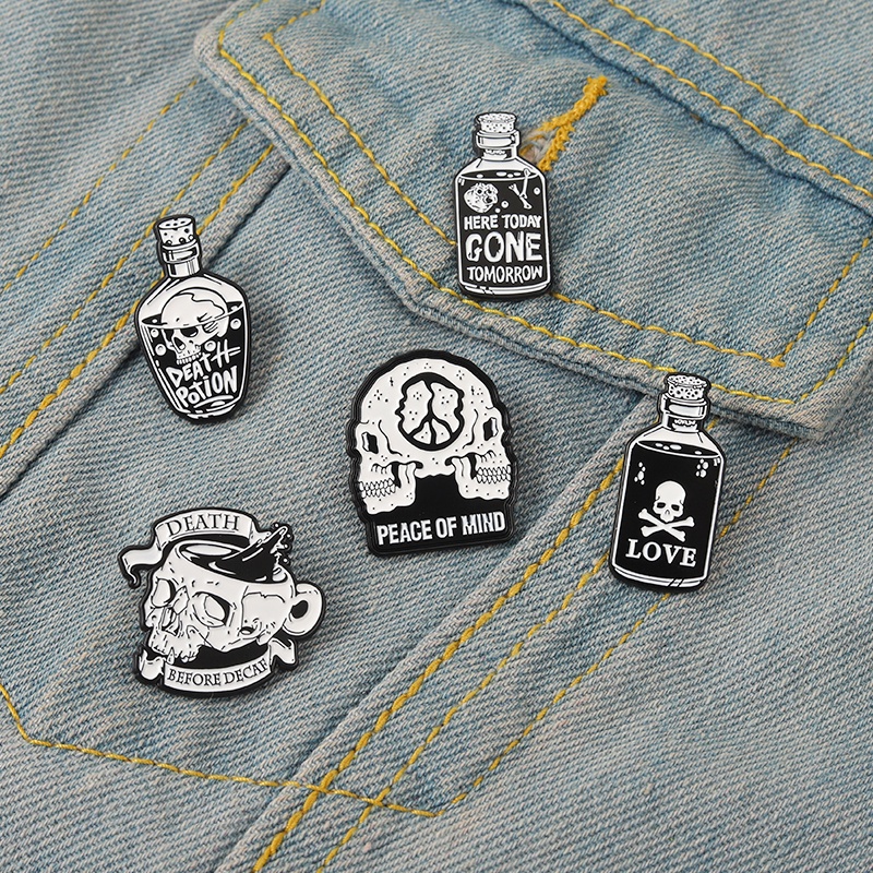 Bros Pin Enamel Bentuk Tengkorak Kimia 5 Gaya Punk Untuk Hadiah