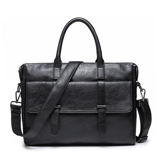 Tas Laptop Kerja Jinjing Selempang Kulit Pria Wanita Size 13 14 inch Hitam dan Coklat PU Leather