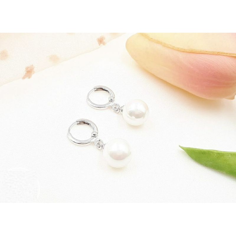 Anting Gantung Mutiara Kaca Asli | Titanium Antikarat Premium