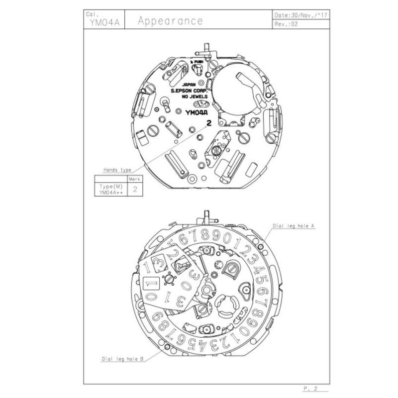 Mesin jam tangan Original epson ym04A tanggal atas