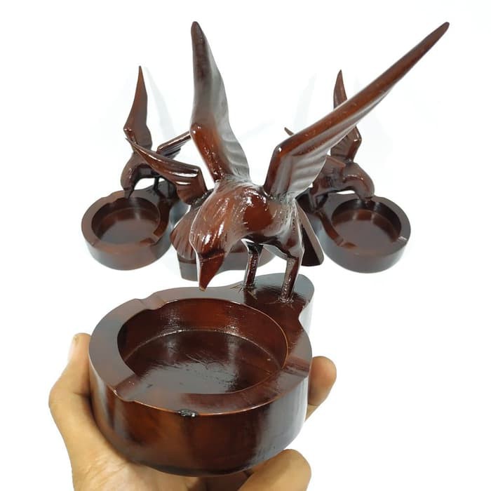 Asbak Rokok Kerajinan Kayu Jati Pahat Model Patung Burung Elang Antik