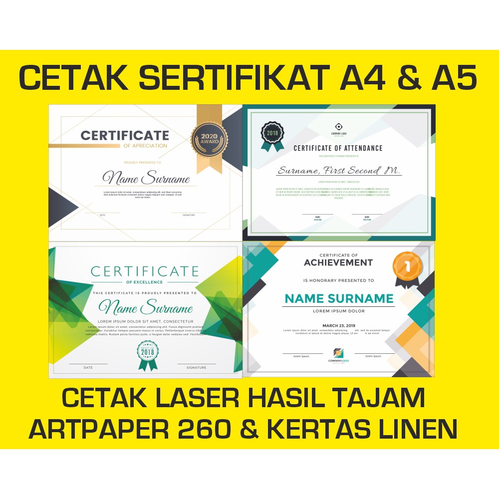 

CETAK SERTIFIKAT UKURAN A4 & A5