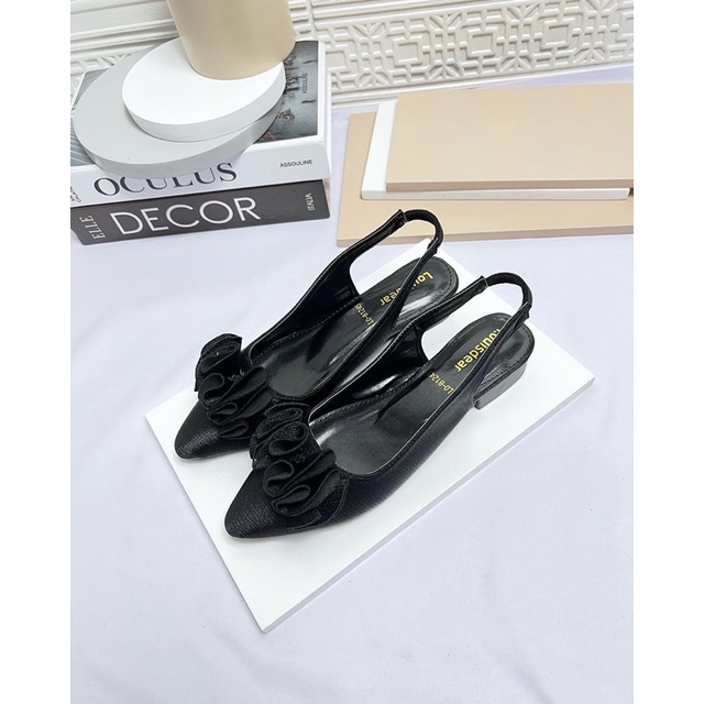 sepatu flat shoes wanita terbaru kekinian pesta LOUISDEAR sepatu flat heel 2 cm bahan satin hbm tali belakang B46