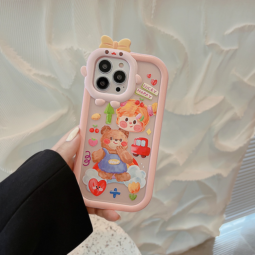 Case Pelindung 2 IN 1 Motif Kartun Beruang 3D Bahan Silikon Untuk Iphone 14 11 12 13 PRO MAX