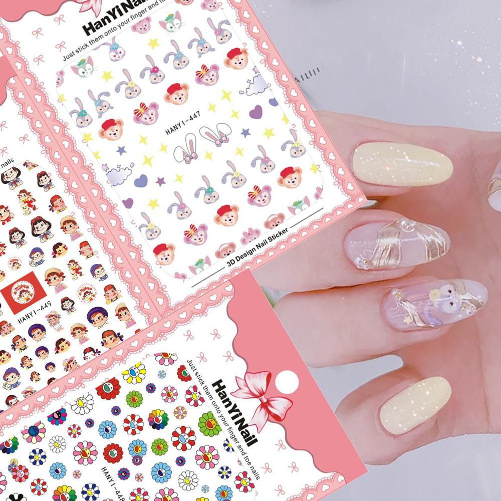 AUGUSTINA Agustin 3D Stiker Nail Art Lucu Duffy Bear Sun Flower Aplikasi DIY Dekorasi Nail Art