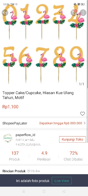 Topper Cake/cupcake, Hiasan Kue Ulang Tahun, Motif <br />flamingo Angka