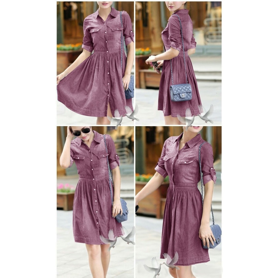 Dress korean style terbaru/ Dress nikita denim / Dress wanita bahan denim all size fit to L FH MINI DRESS