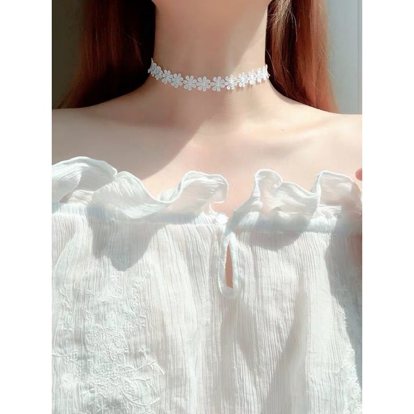 Kalung Choker Wanita Renda Bunga Korean Style Simple Fancy