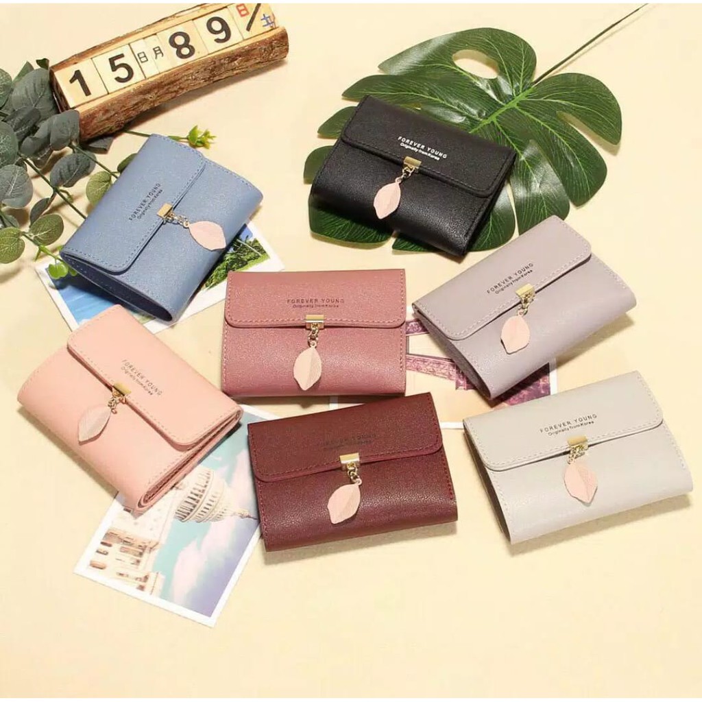 ♥ TMALL88♥ DOMPET LIPAT MINI WANITA / GANTUNGAN DAUN CANTIK