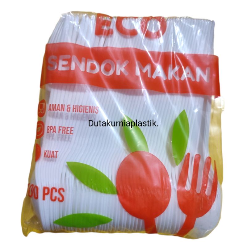 Sendok Makan Plastik Eco Panjang Warna Putih dan Bening isi 100 pc