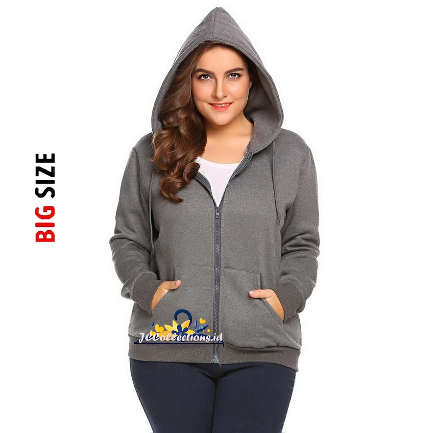Jaket Jumbo Wanita Hoodie Resleting Julia Big Size 3XL - JCCollections-6
