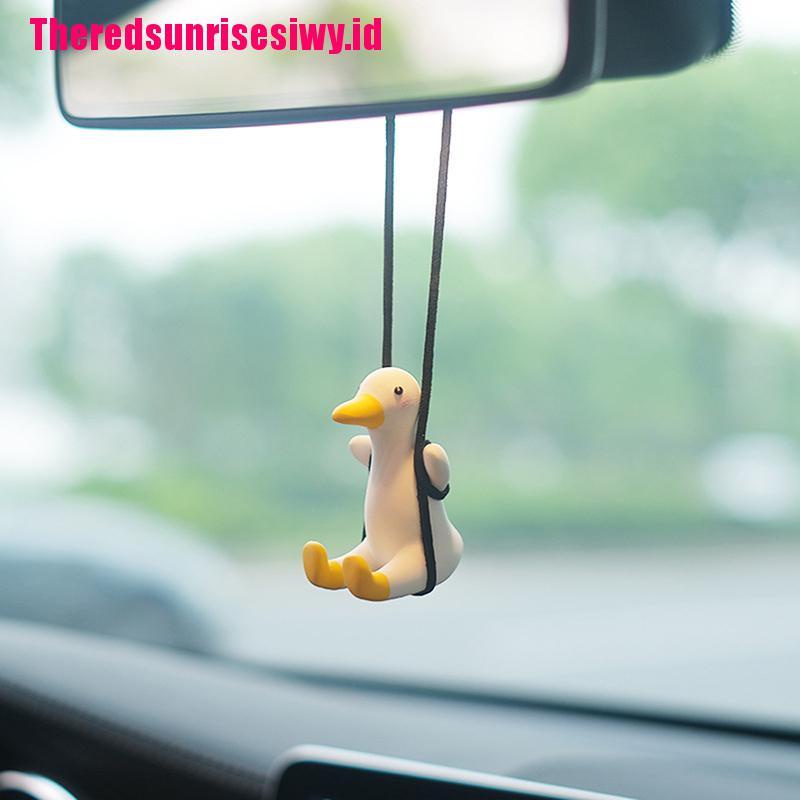 【Theredsunrisesiwy.id】Cute Little Duck Car Pendant Decoration Duck Swing Auto Rearview Mirror Pendant