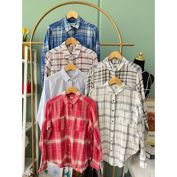 TH plaid cotton longsleeved  blouse