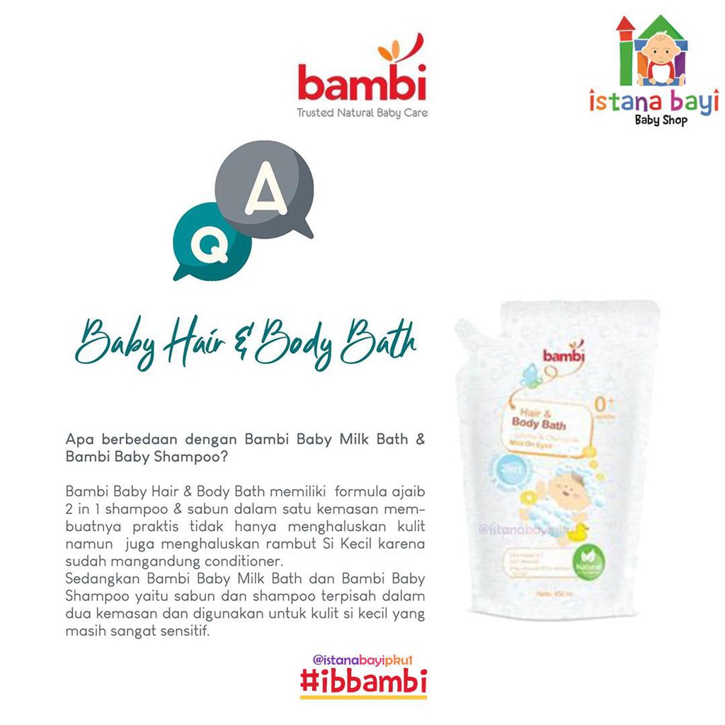 Bambi Hair n Body Bath Refill 450ml - Sabun Shampoo Bayi