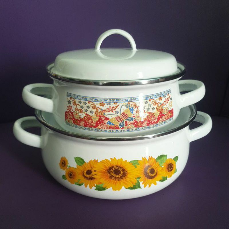 panci enamel tutup motif bunga