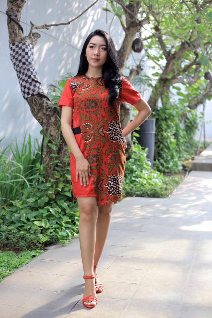 Loyal Dress Batik Simpel Merah M L XL XXL