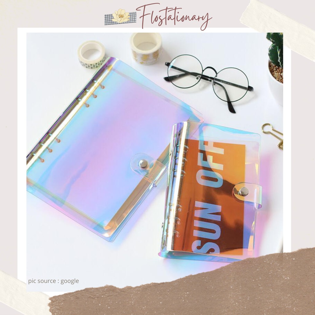 

COVER Binder Hologram / Binder Hitam Transparan A5 A6 6 Ring Journaling Pku